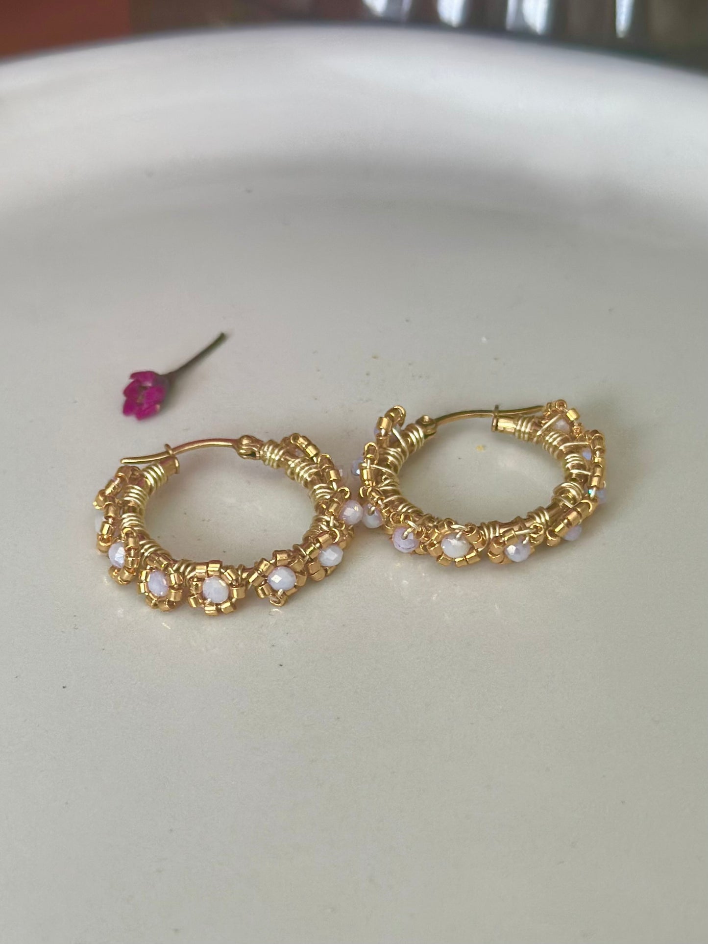 Hoop Earrings in Gold and Lilac