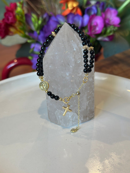Rosary Bracelet in Black and Gold.