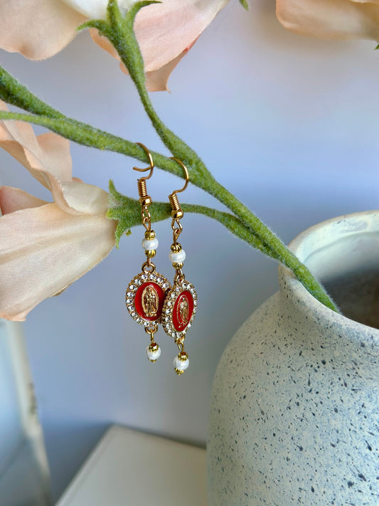 Virgen de Guadalupe Earrings in Red and White