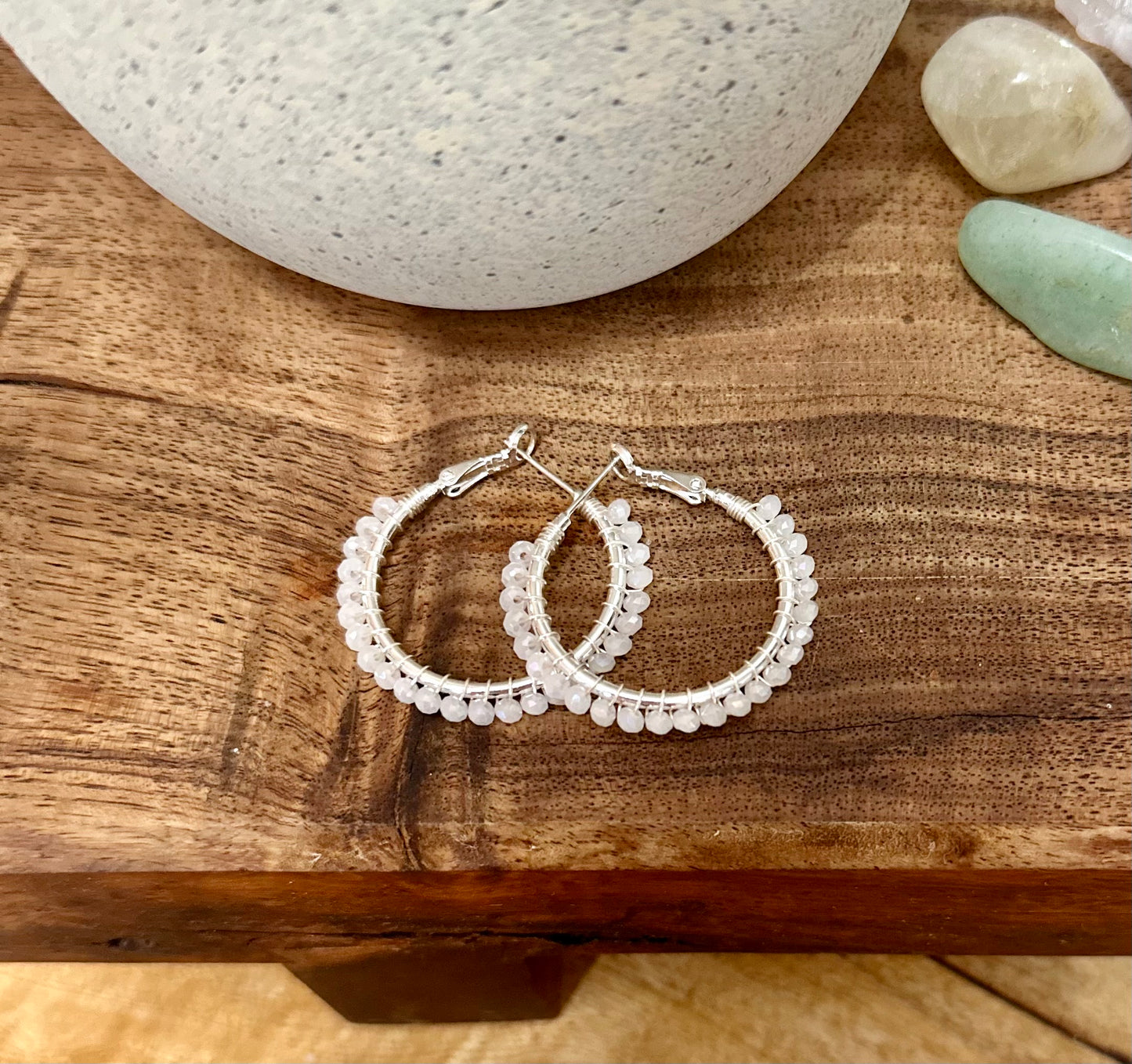 Hoop Earrings in White and Silver