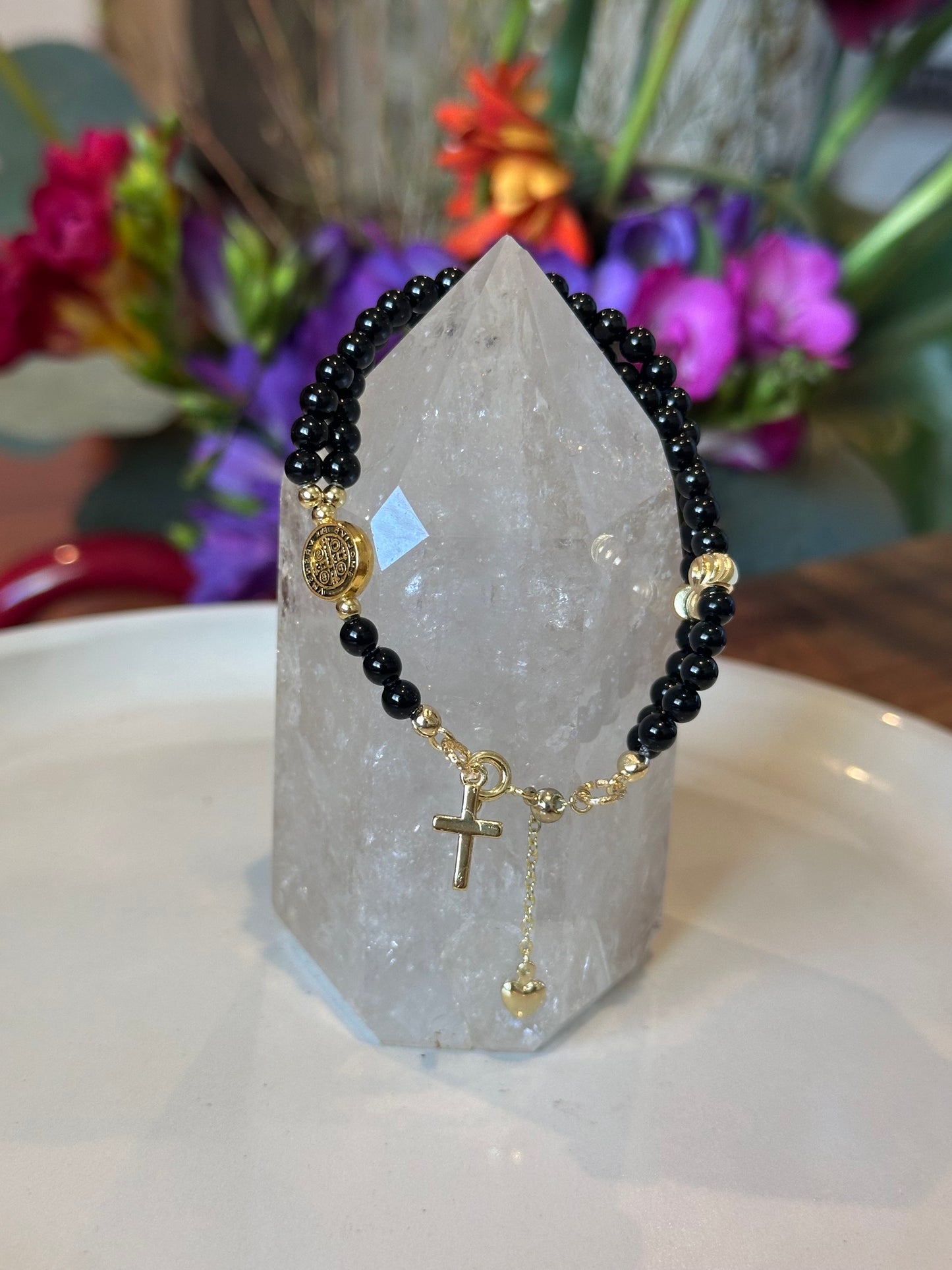 Rosary Bracelet in Black and Gold.
