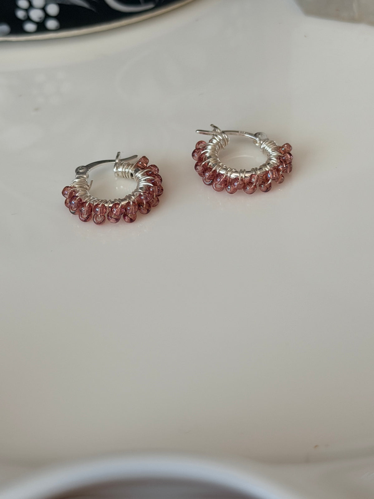 Hoop Earrings (mini) in Rose and Silver.
