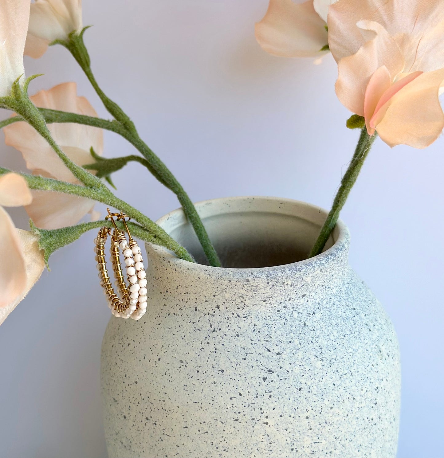 Hoop Earrings in Pearl Shell Beads