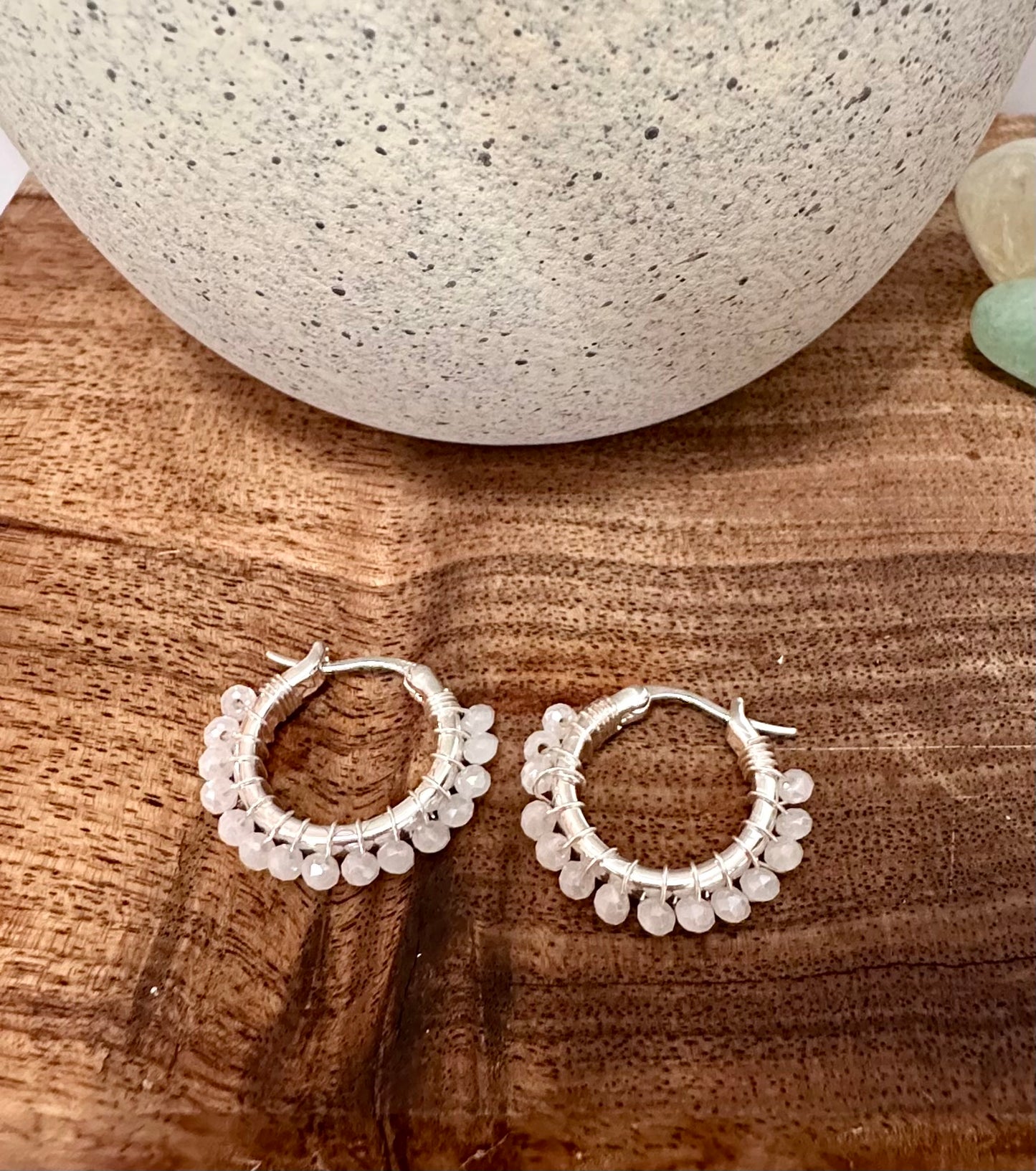 Hoop Earrings in White and Silver