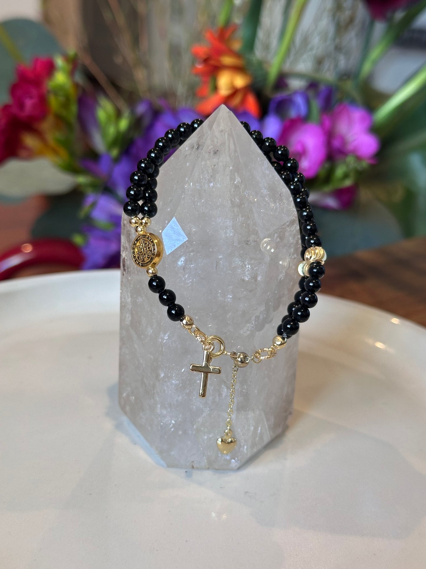 Rosary Bracelet in Black and Gold.