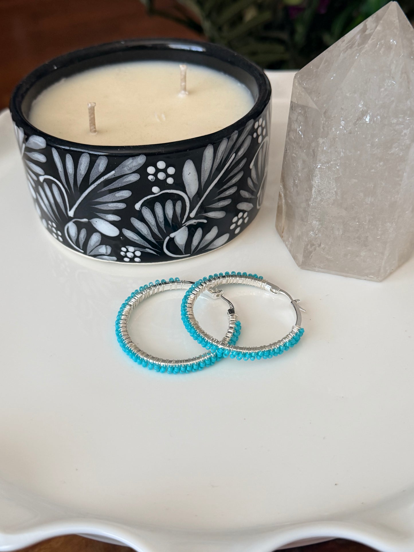 Hoop Earrings in Silver and Turquoise.