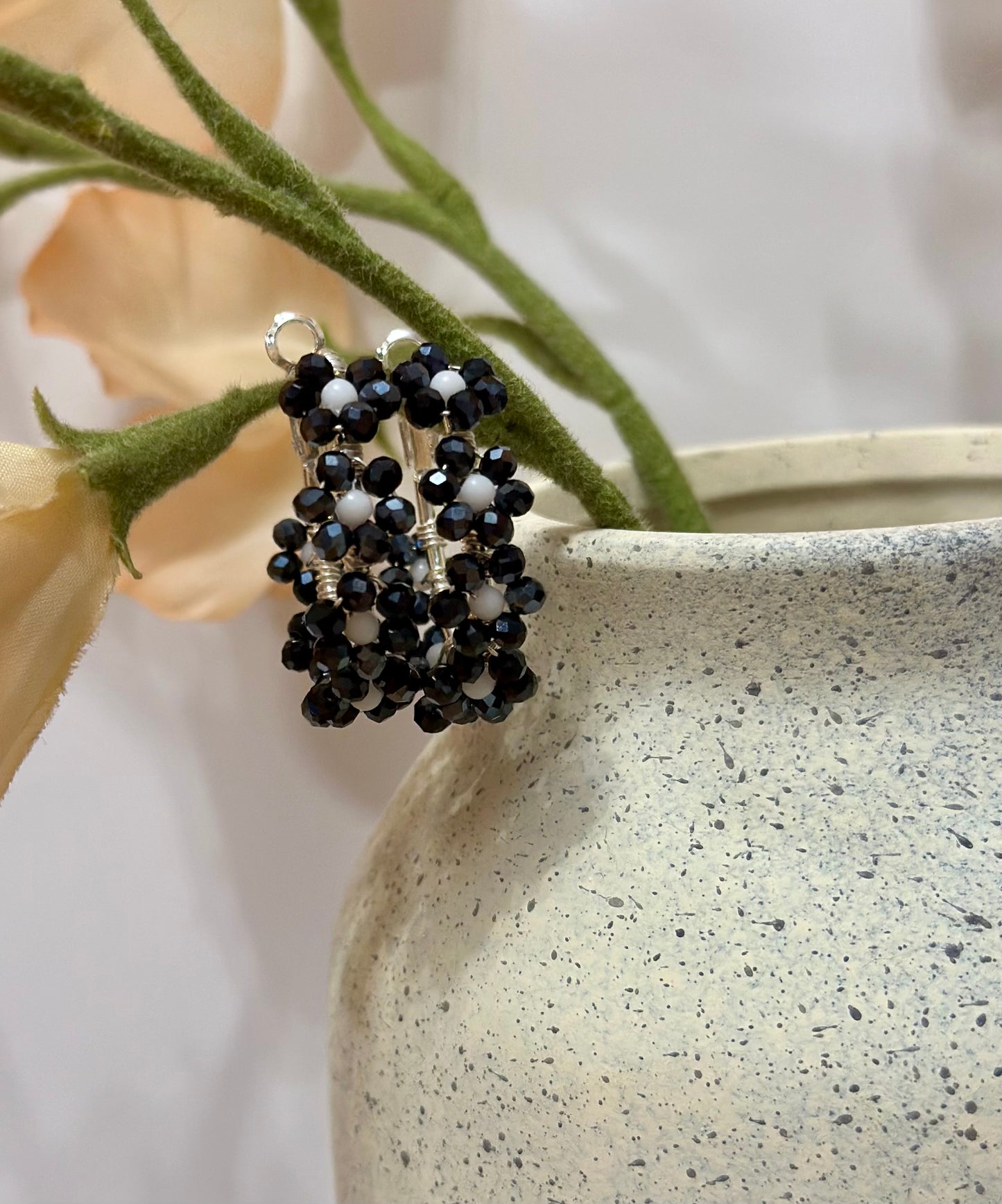 Hoop Earrings in Dark Blue and White