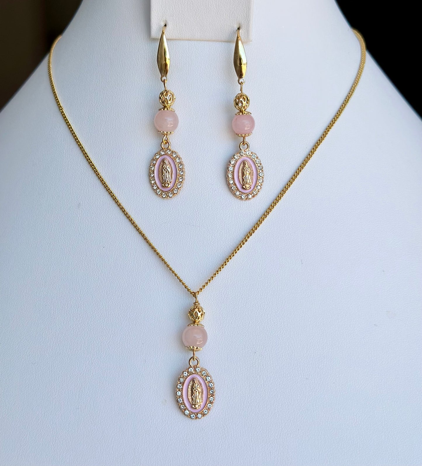 Virgen De Guadalupe 2 Piece Jewelry Set in Pink