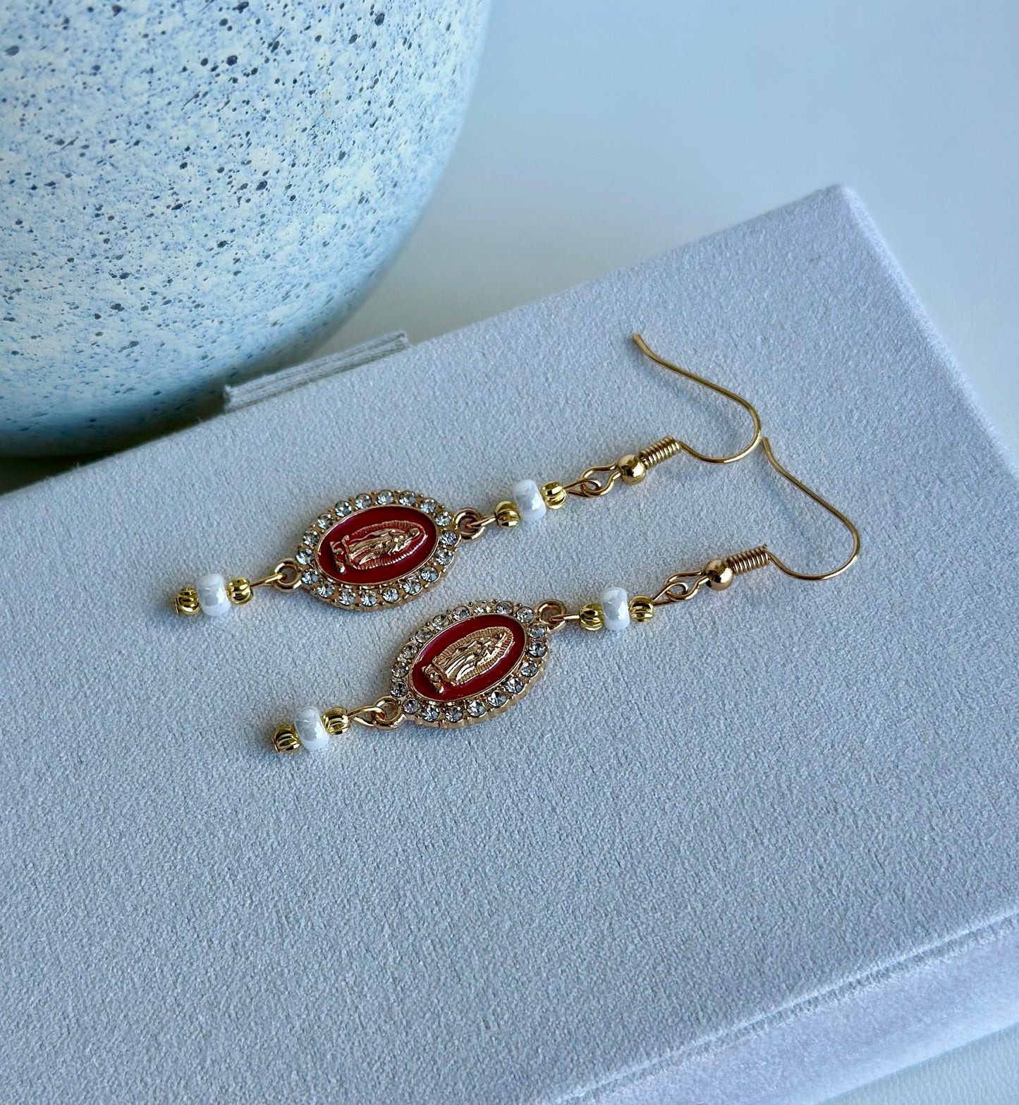 Virgen de Guadalupe Earrings in Red and White