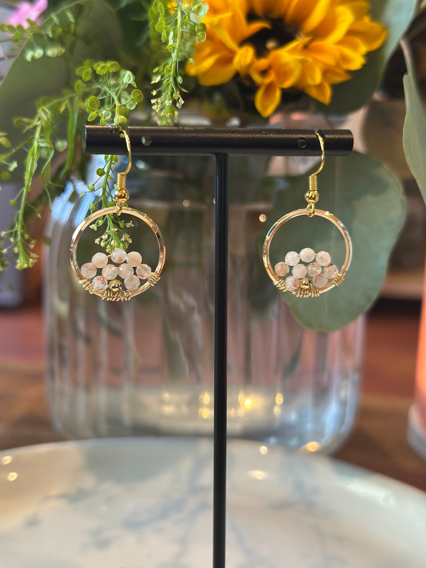Dangle and Drop Earrings in Light Orange and Gold. (Small).