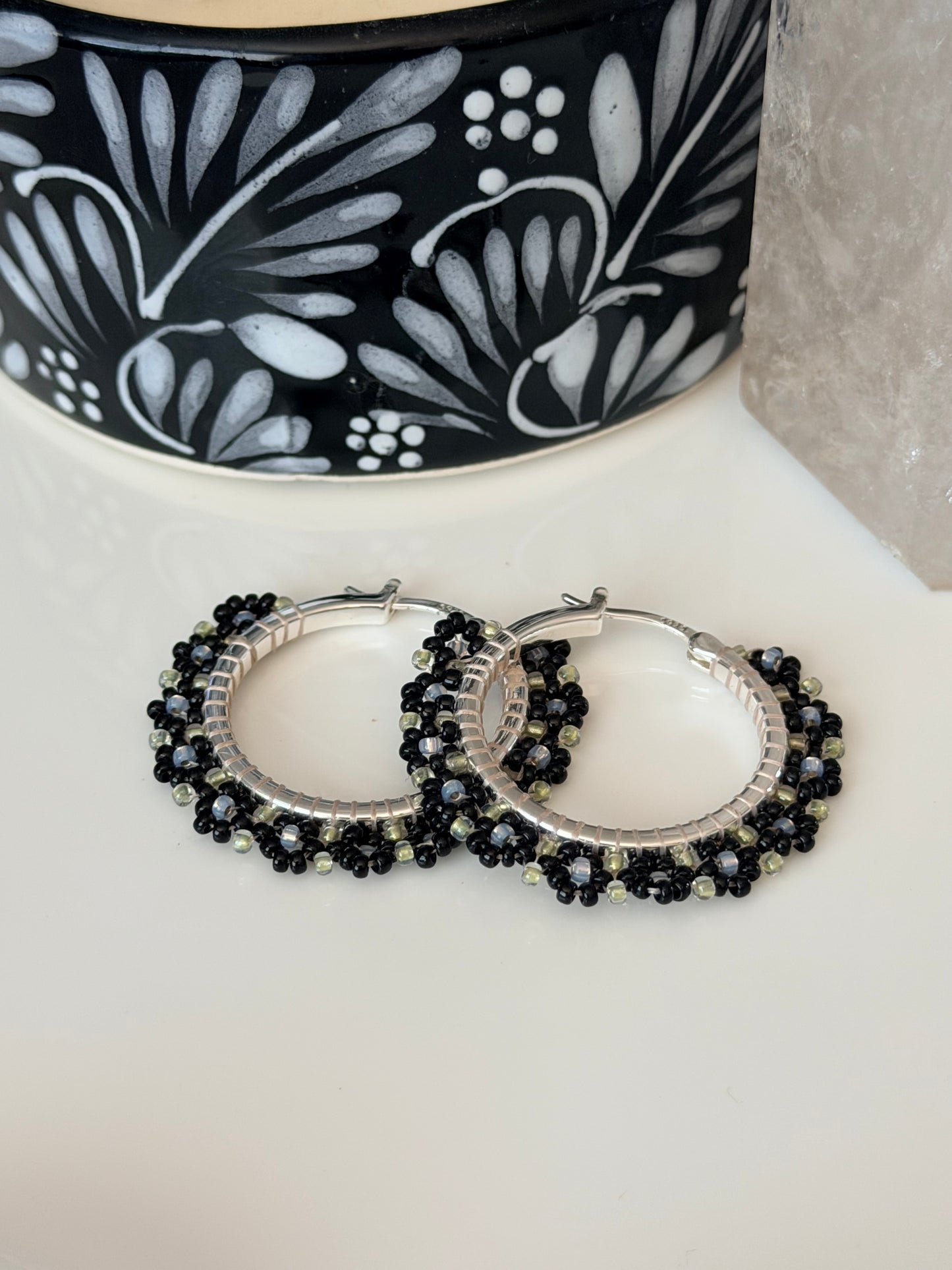 Hoop Earrings in Silver and Black.