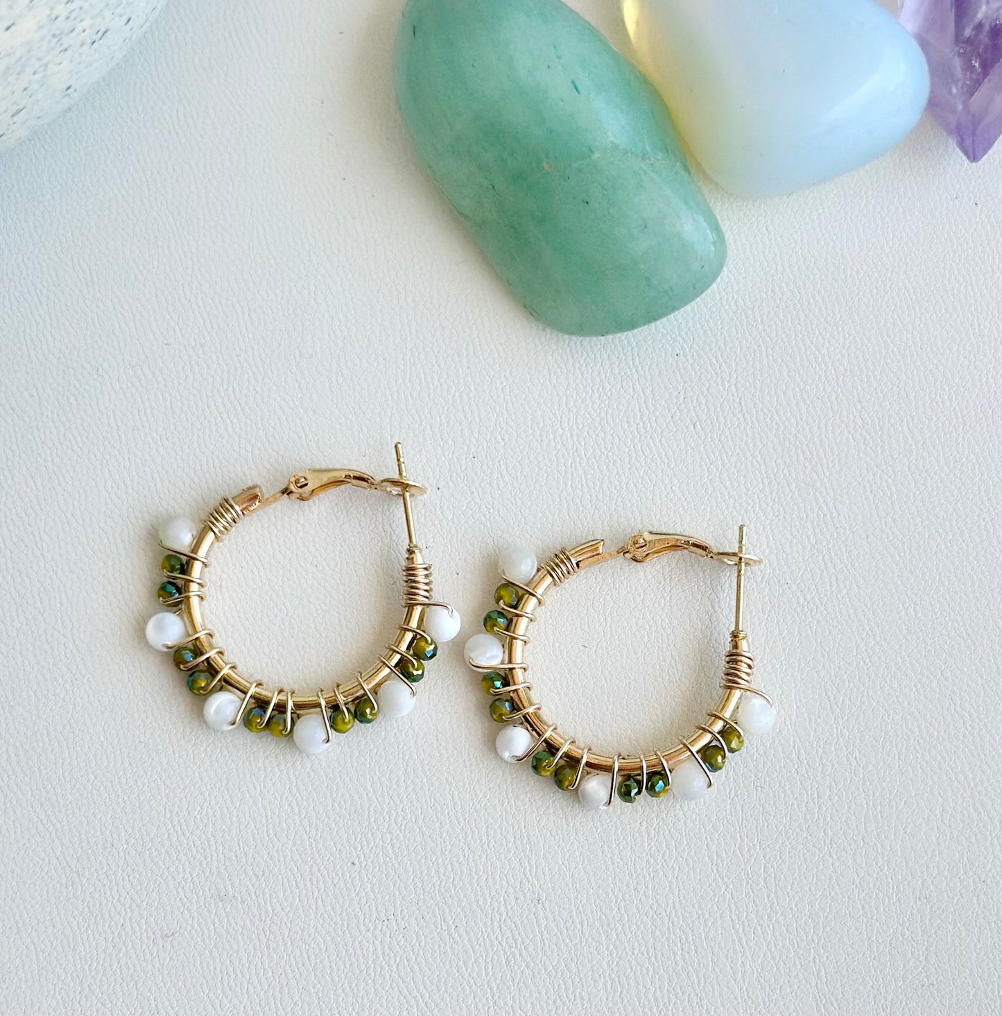 Hoop Earrings in Green and Ivory (20mm)