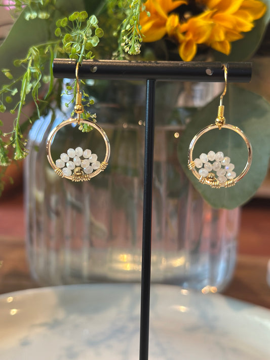 Dangle and Drop Earrings in White and Gold. (Small).