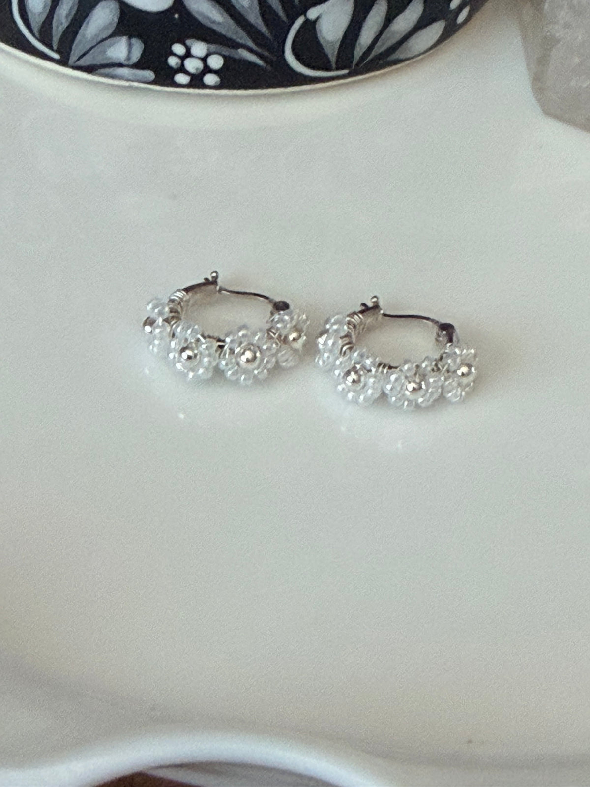 Hoop Earrings in White and Silver.