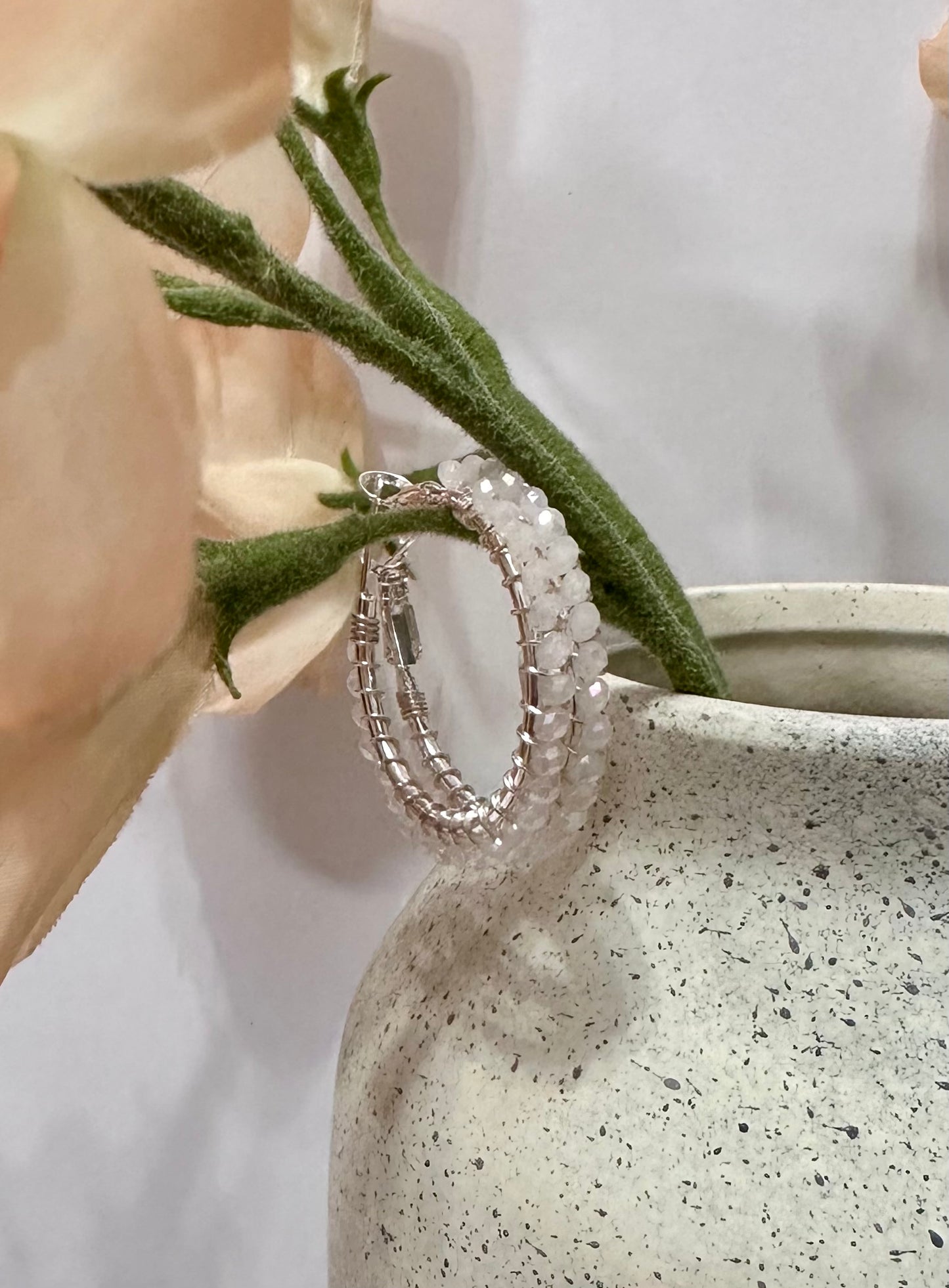 Hoop Earrings in White and Silver