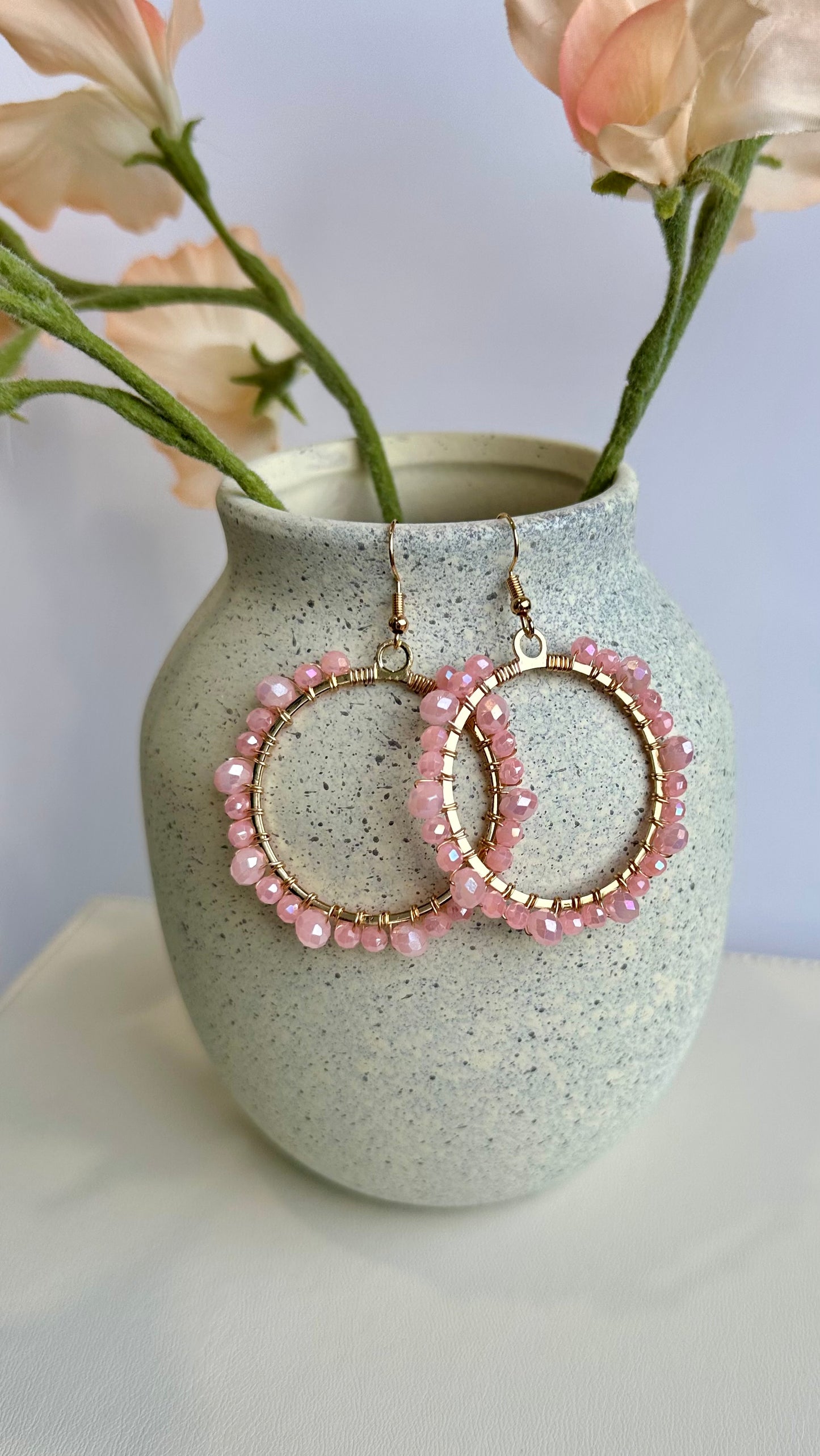 Dangle and Drop Earrings Set in Pink