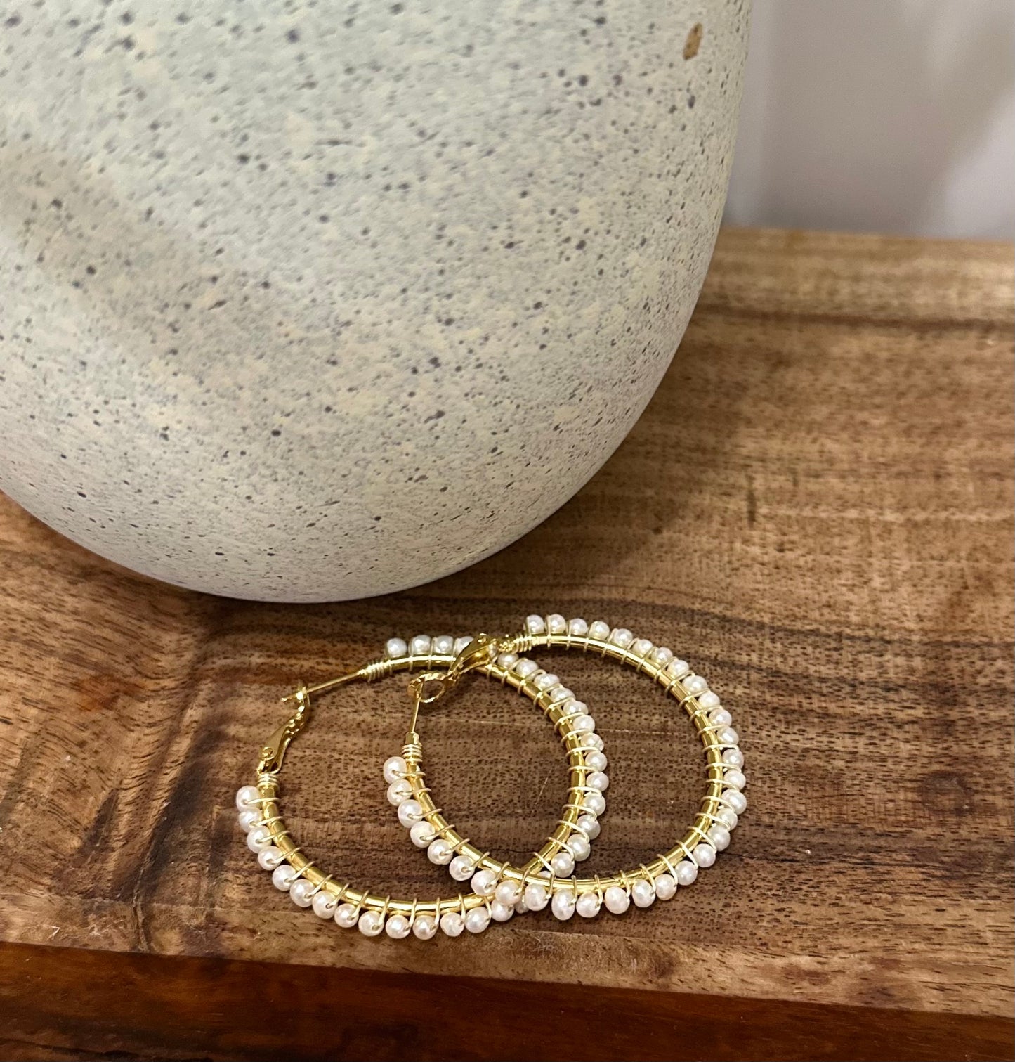 Hoop Earrings in Ivory and Gold