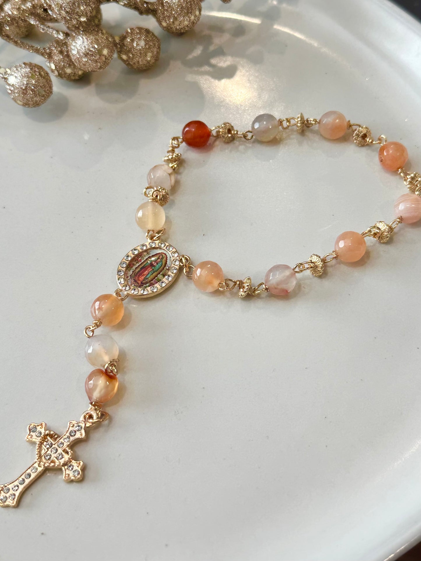 Rosary Bracelet in Beige and Brown.
