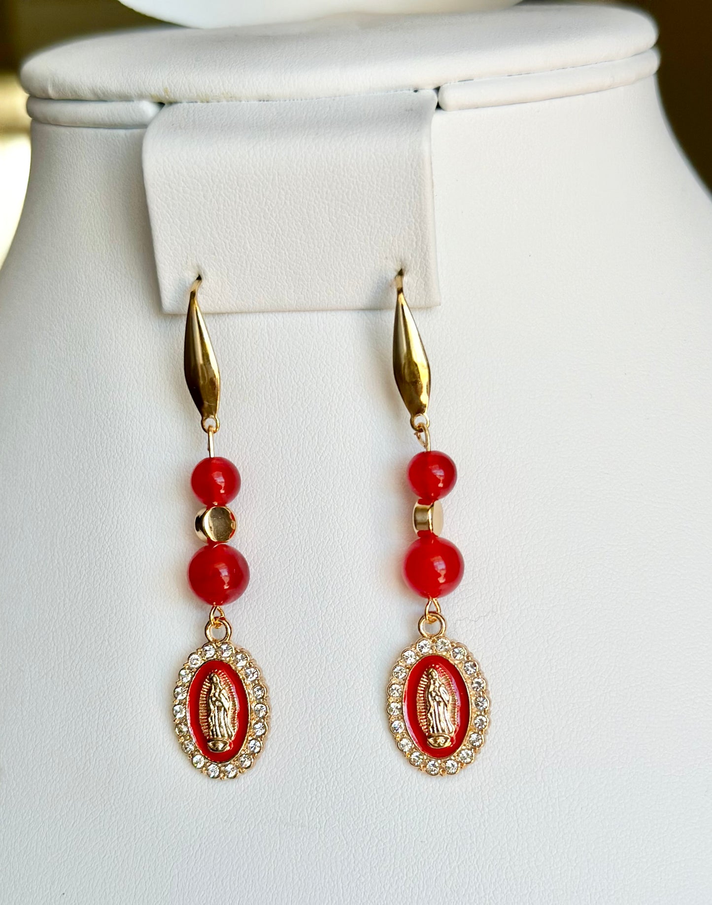 Virgen de Guadalupe Dangle and Drop Earrings in Red