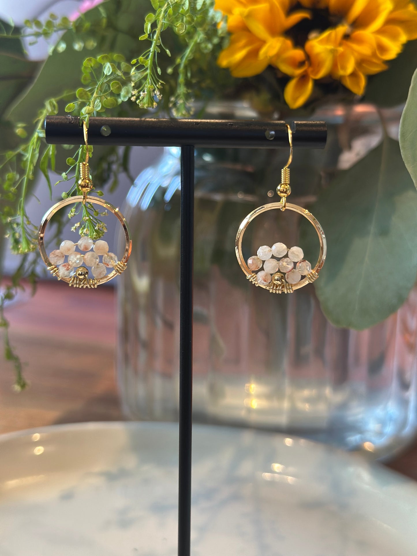 Dangle and Drop Earrings in Light Orange and Gold. (Small).
