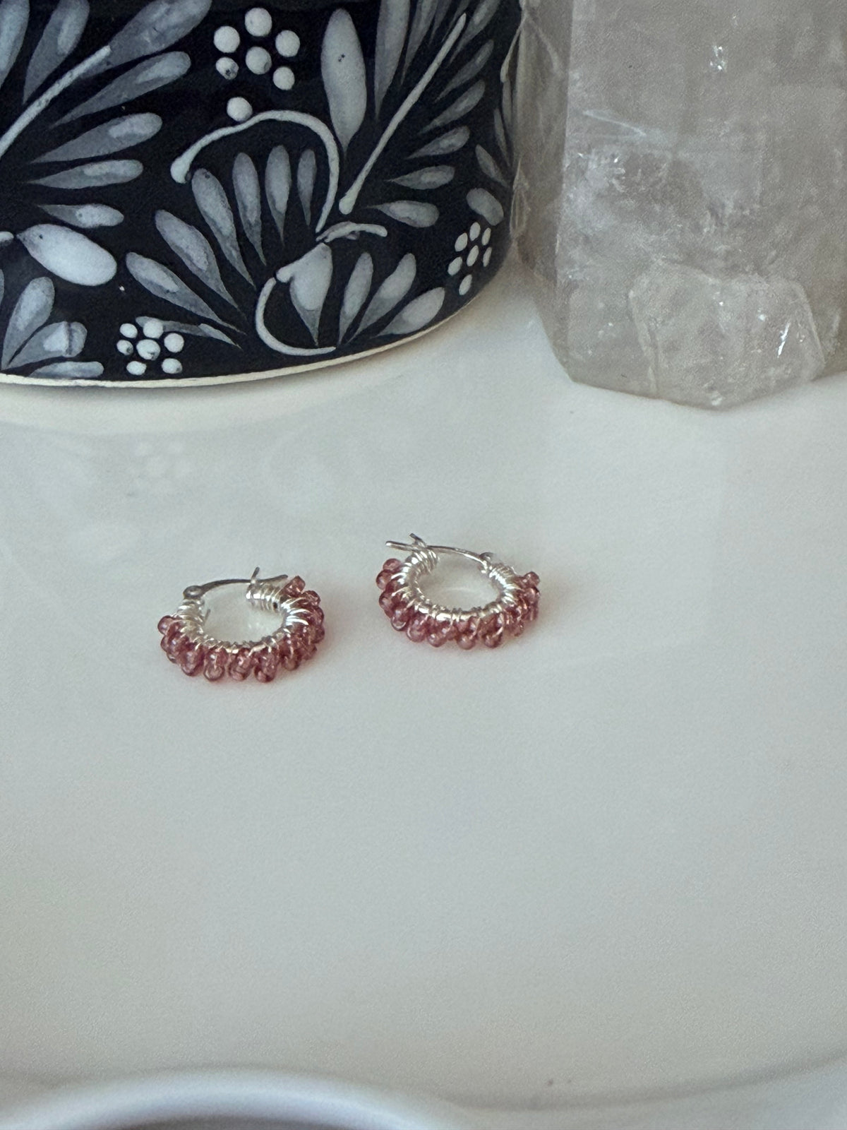 Hoop Earrings (mini) in Rose and Silver.