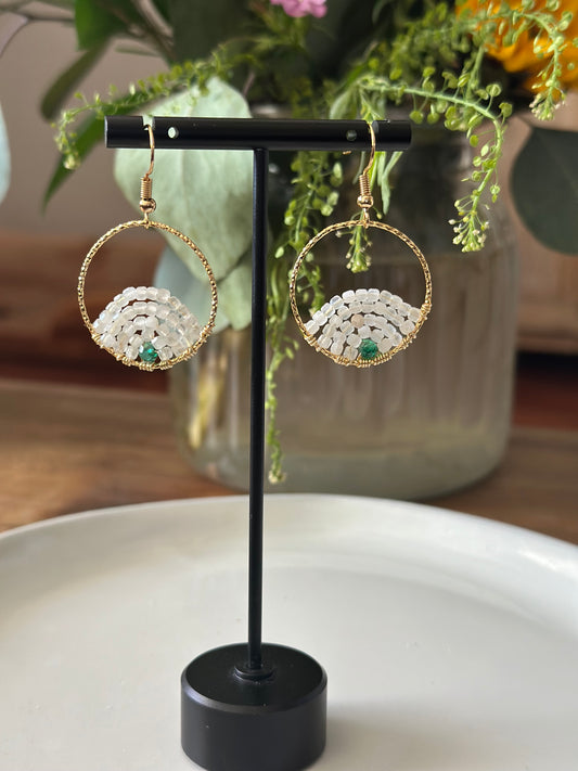 Dangle and Drop Earrings in White and Gold.
