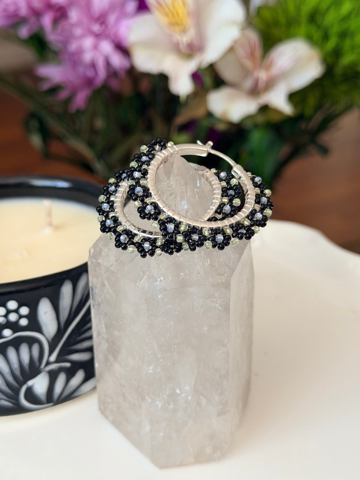 Hoop Earrings in Silver and Black.