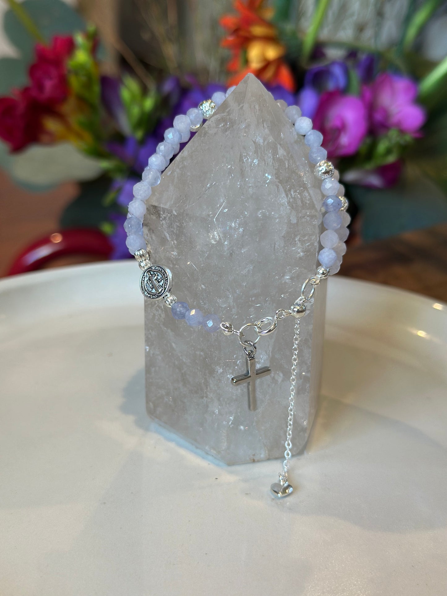 Rosary Bracelet in Purple and  Silver.