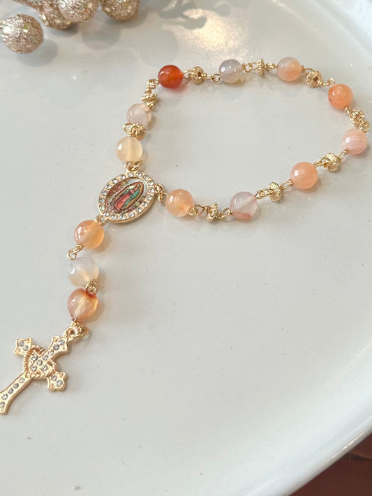 Rosary Bracelet in Beige and Brown.