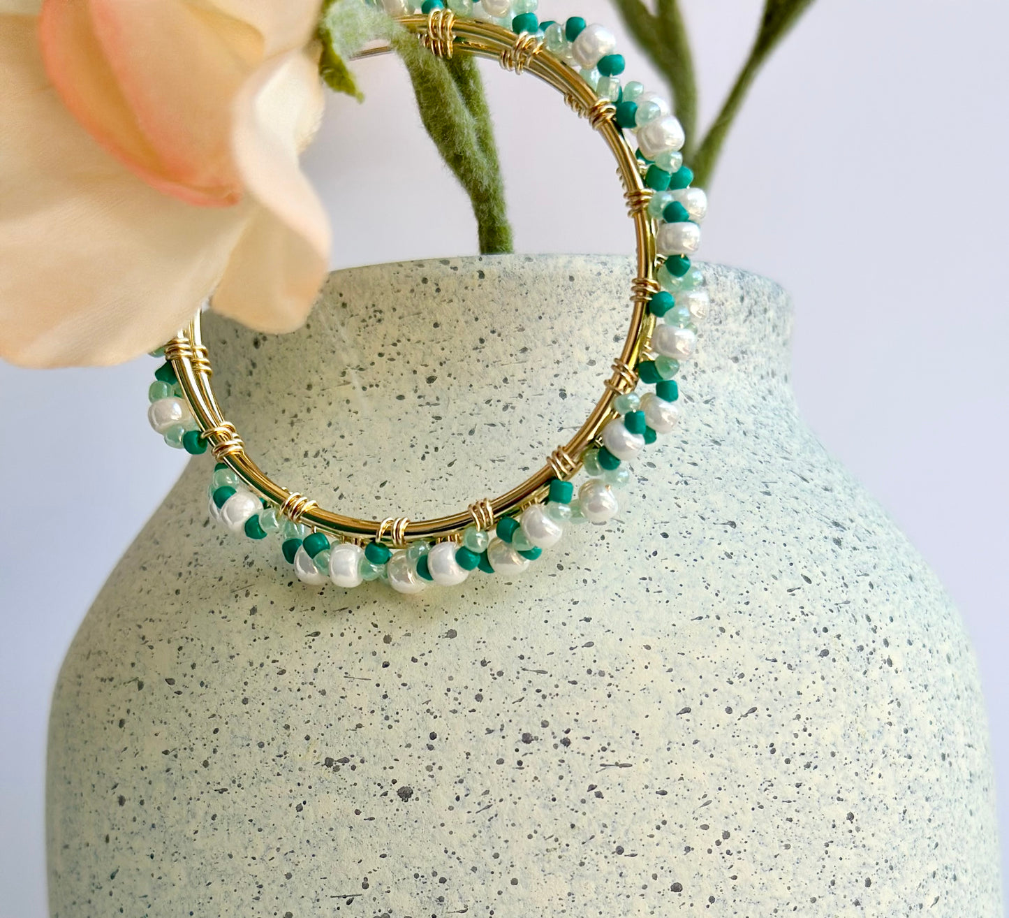 Hoop Earrings with Aqua and White