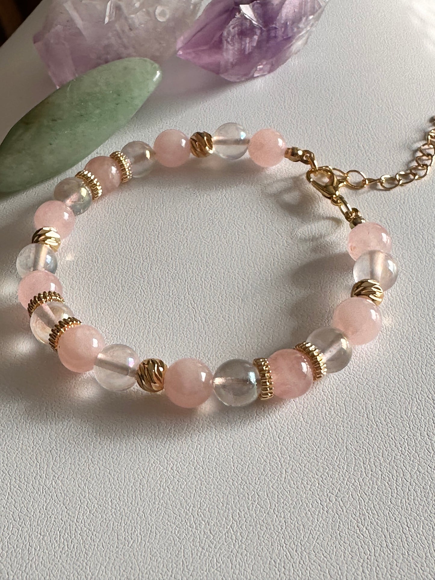 Bracelet in Pink and Clear Quartz Gemstones