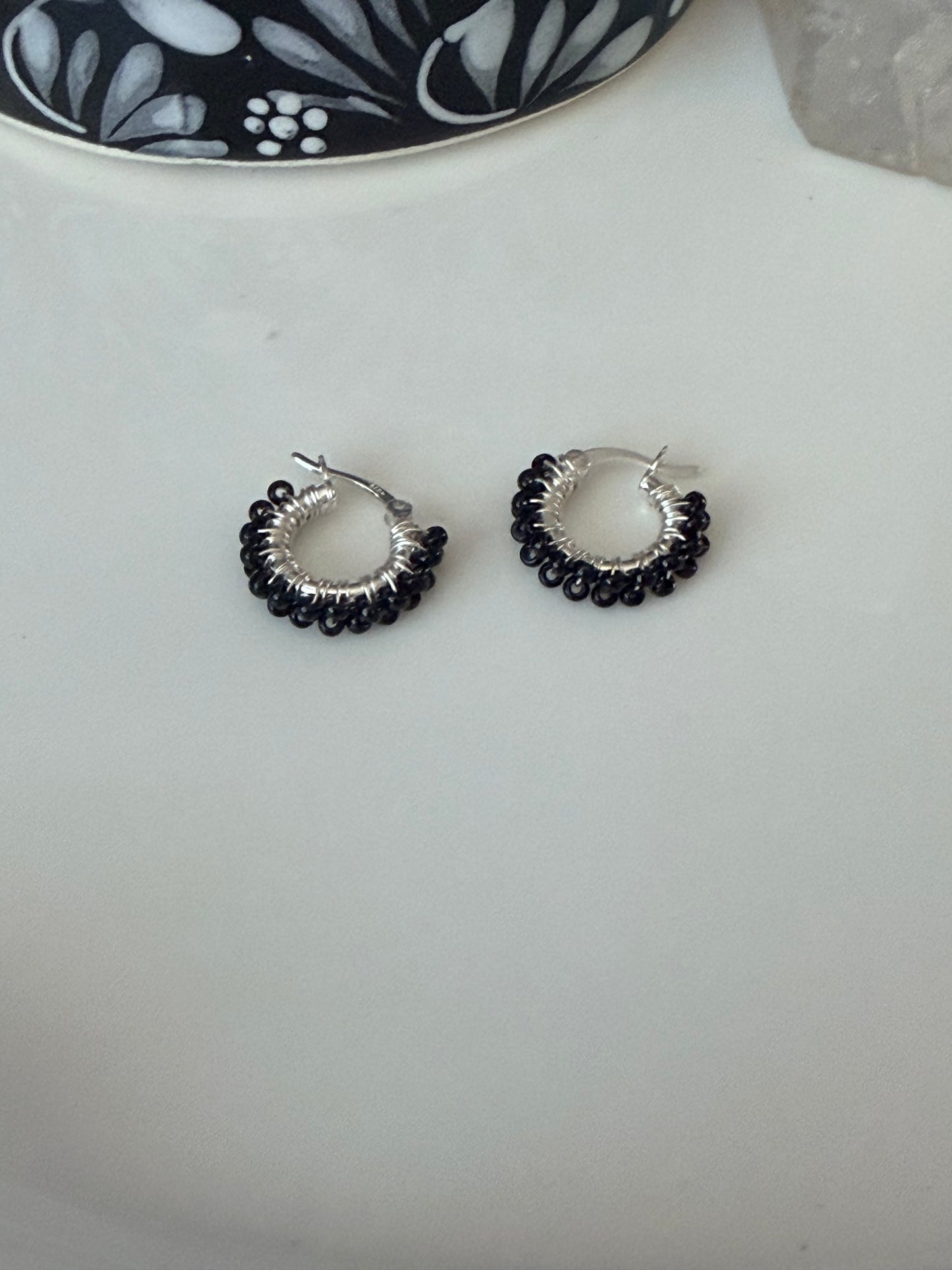 Hoop Earrings (mini) in Black and Silver.