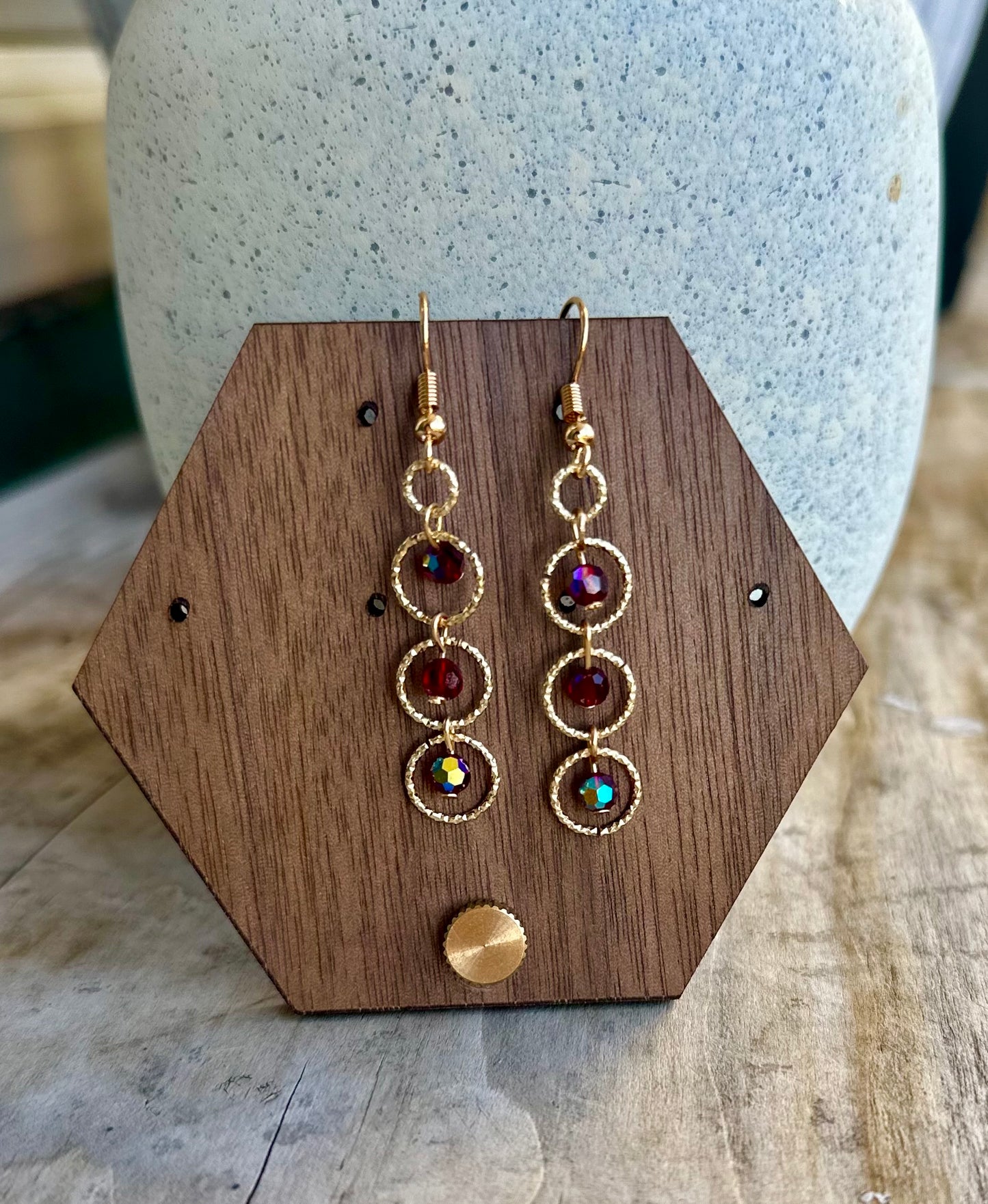 Dangle and Drop Earring in Burgundy.