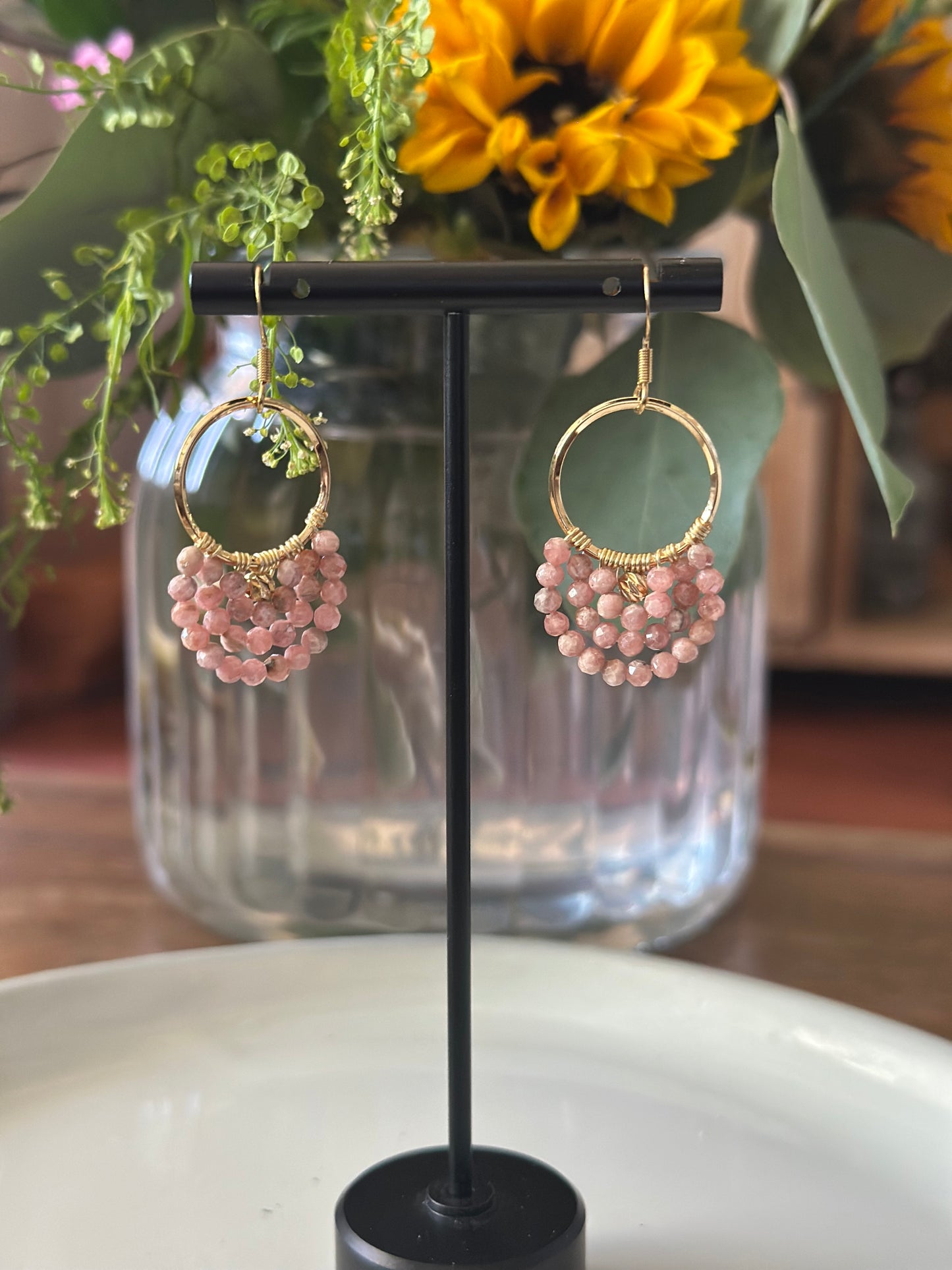 Dangle and Drop Earrings in Orange and Gold.