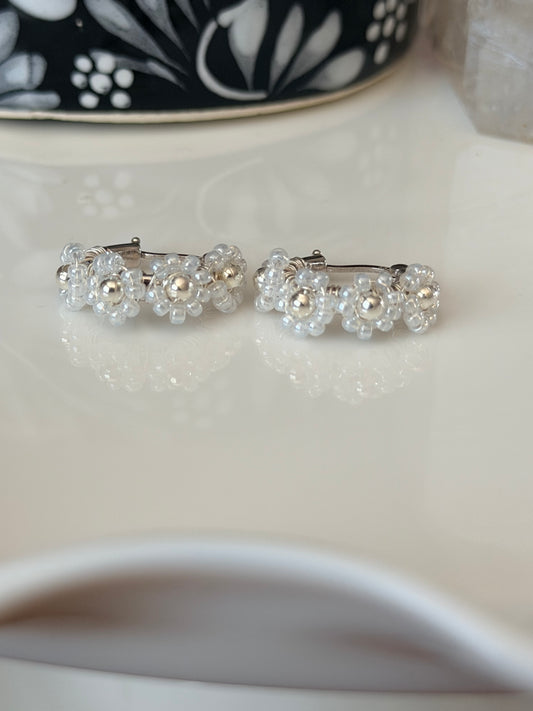 Hoop Earrings in White and Silver.
