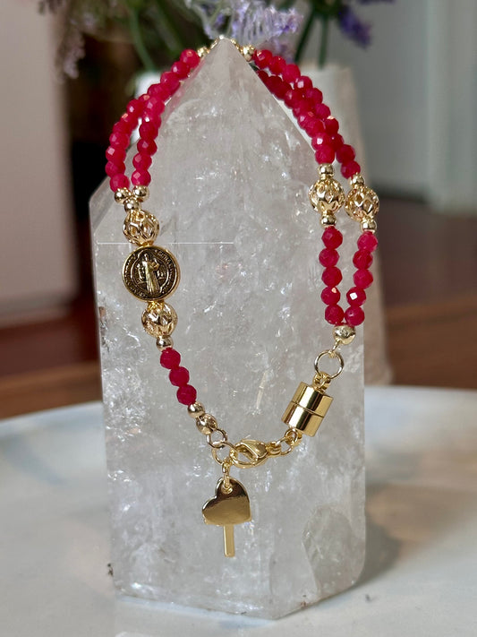 Rosary Bracelet in Red and Gold.