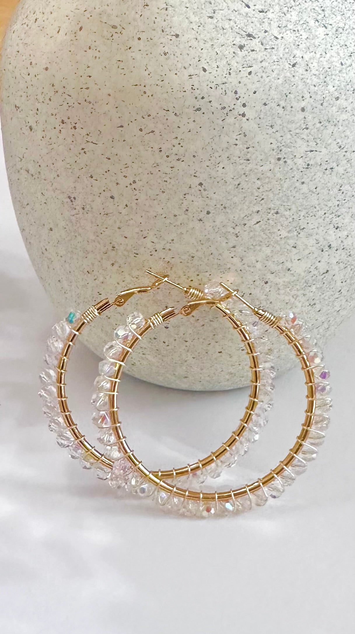 Hoop Earrings in Clear Crystal Beads