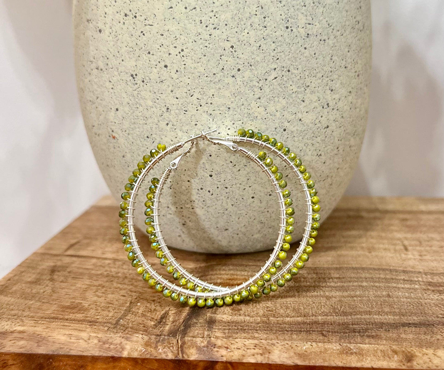 Hoops Earrings in Green and Silver