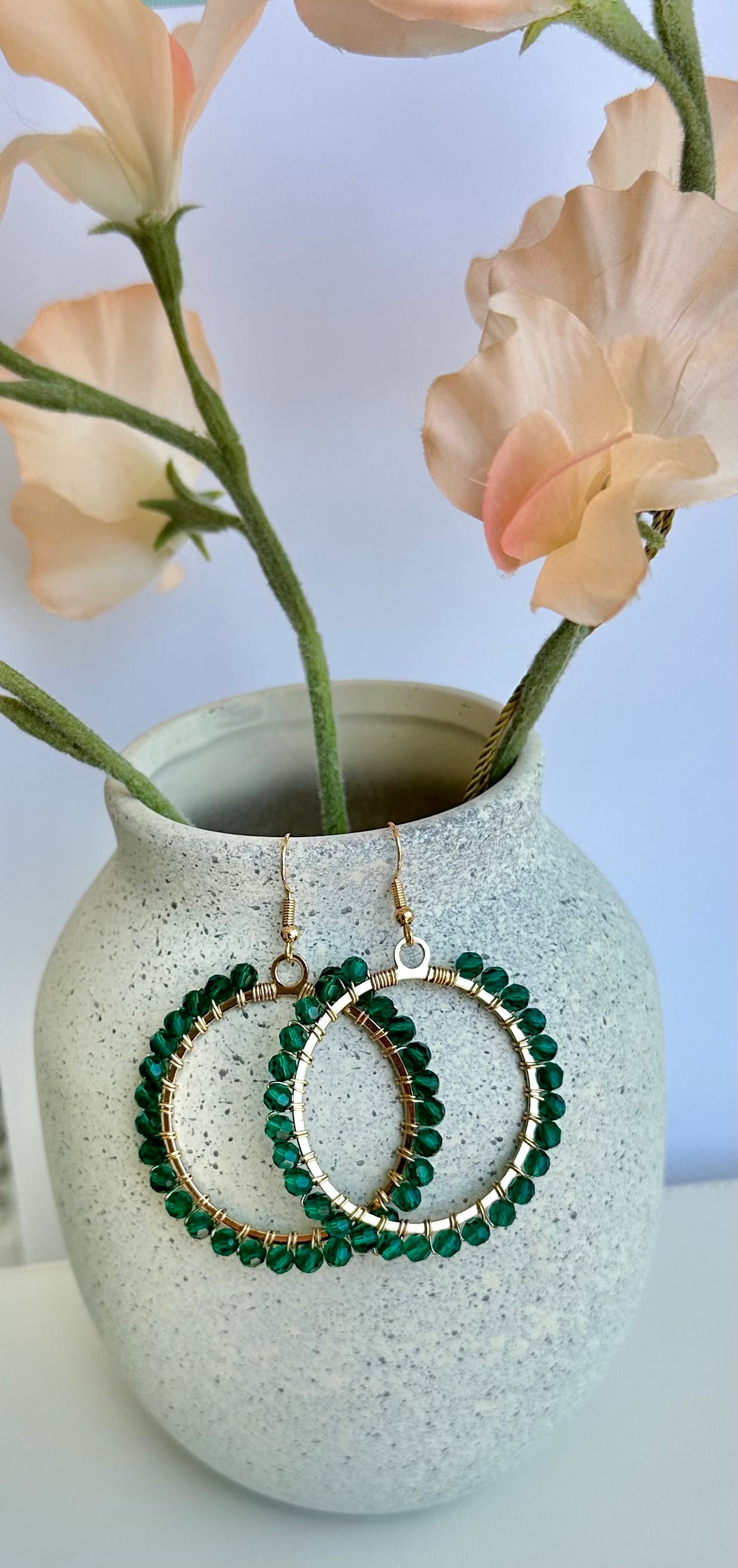 Dangle and Drop Hoop Earrings Set in Green