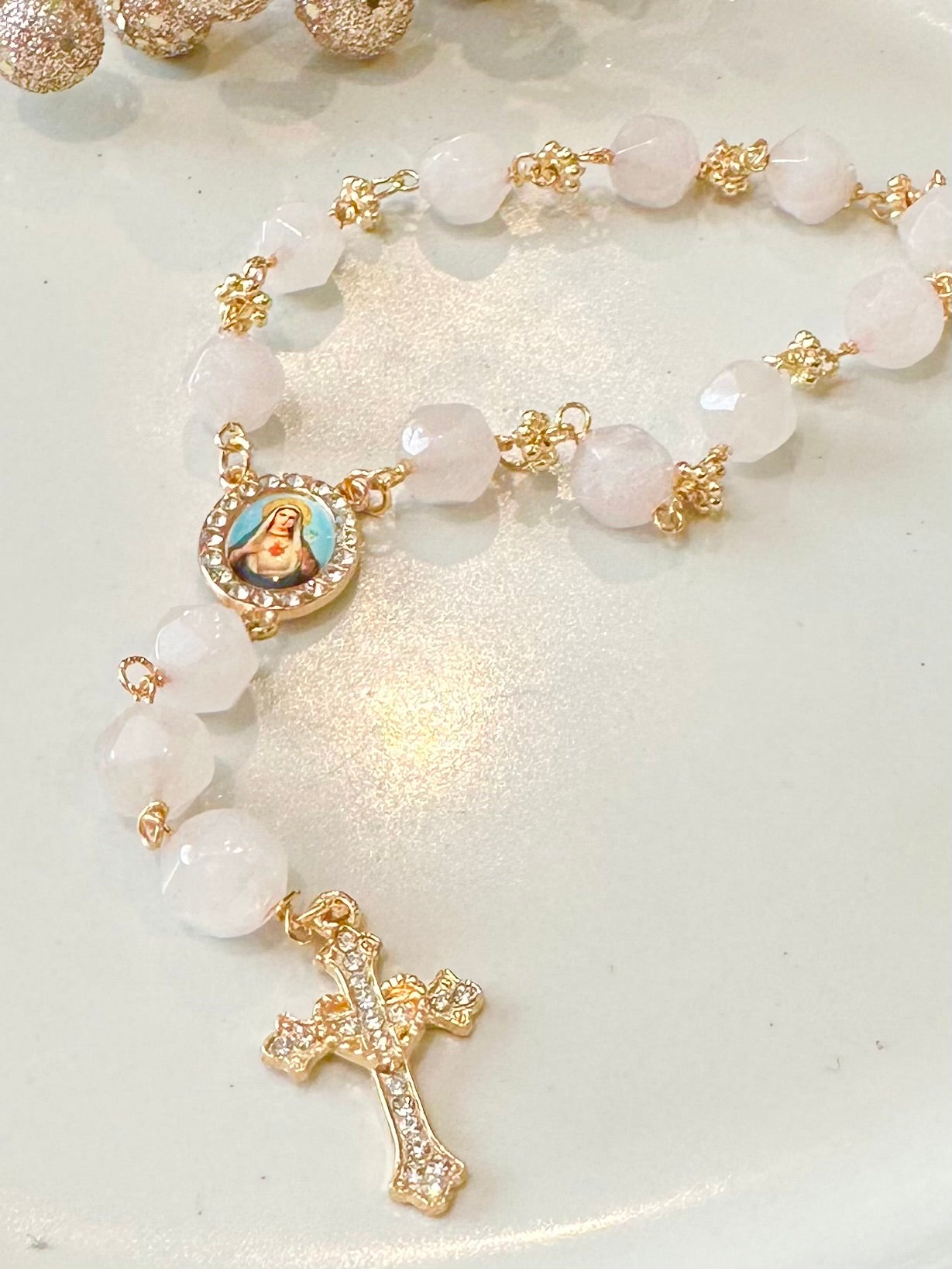 Rosary Bracelet in Pale Pink.