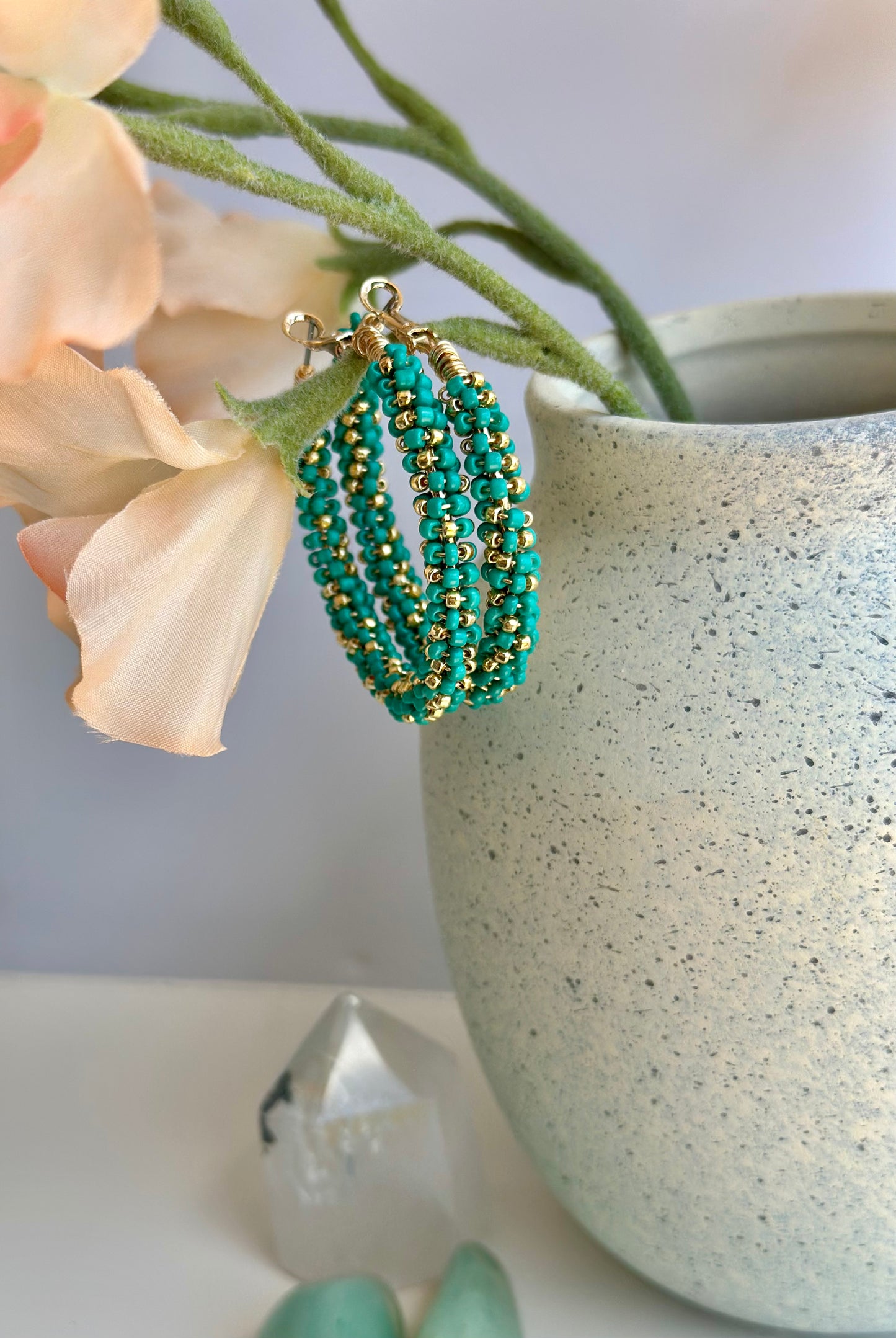 Hoop Earrings in Teal and Gold