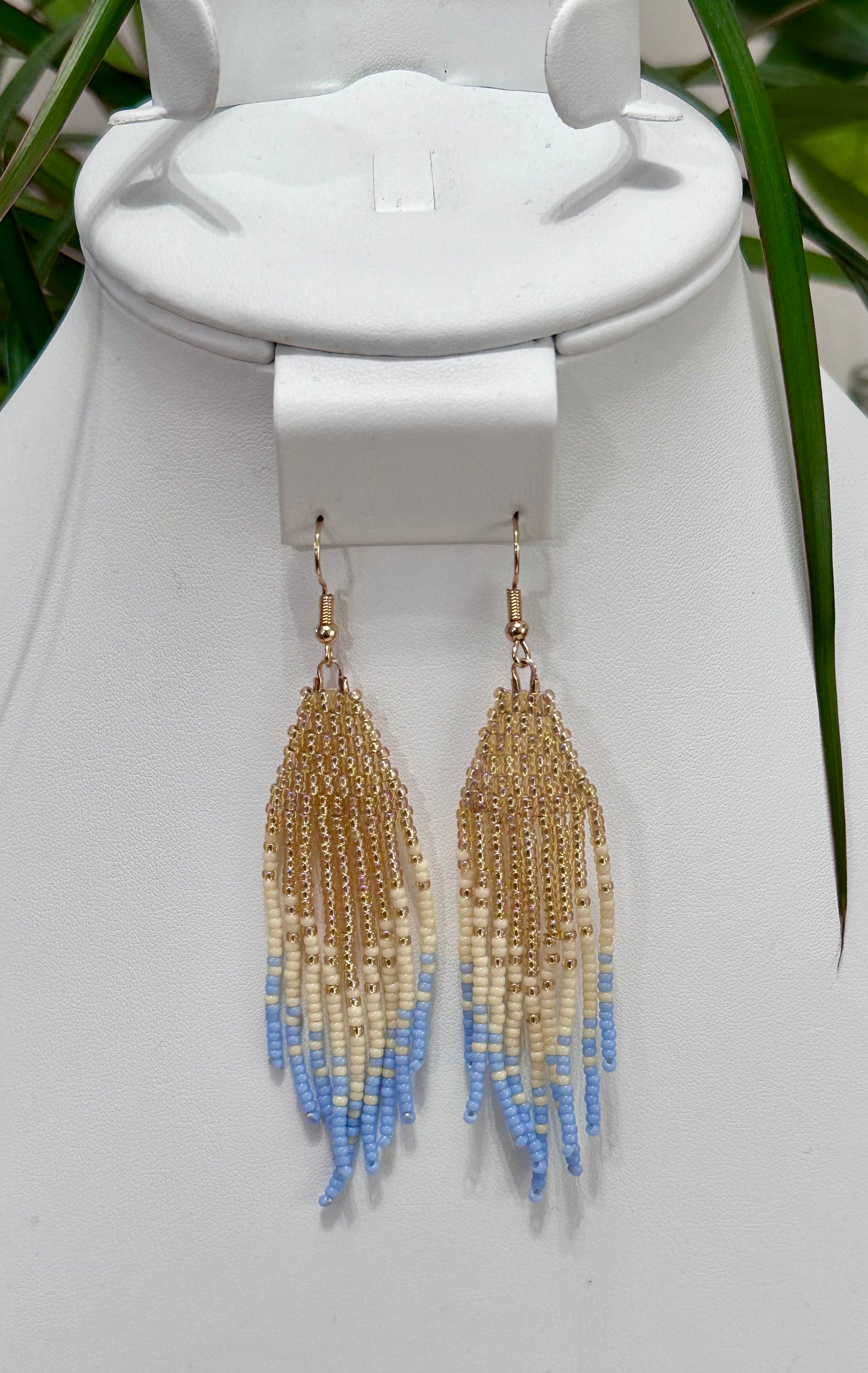 Beaded Earrings in Gold and Blue