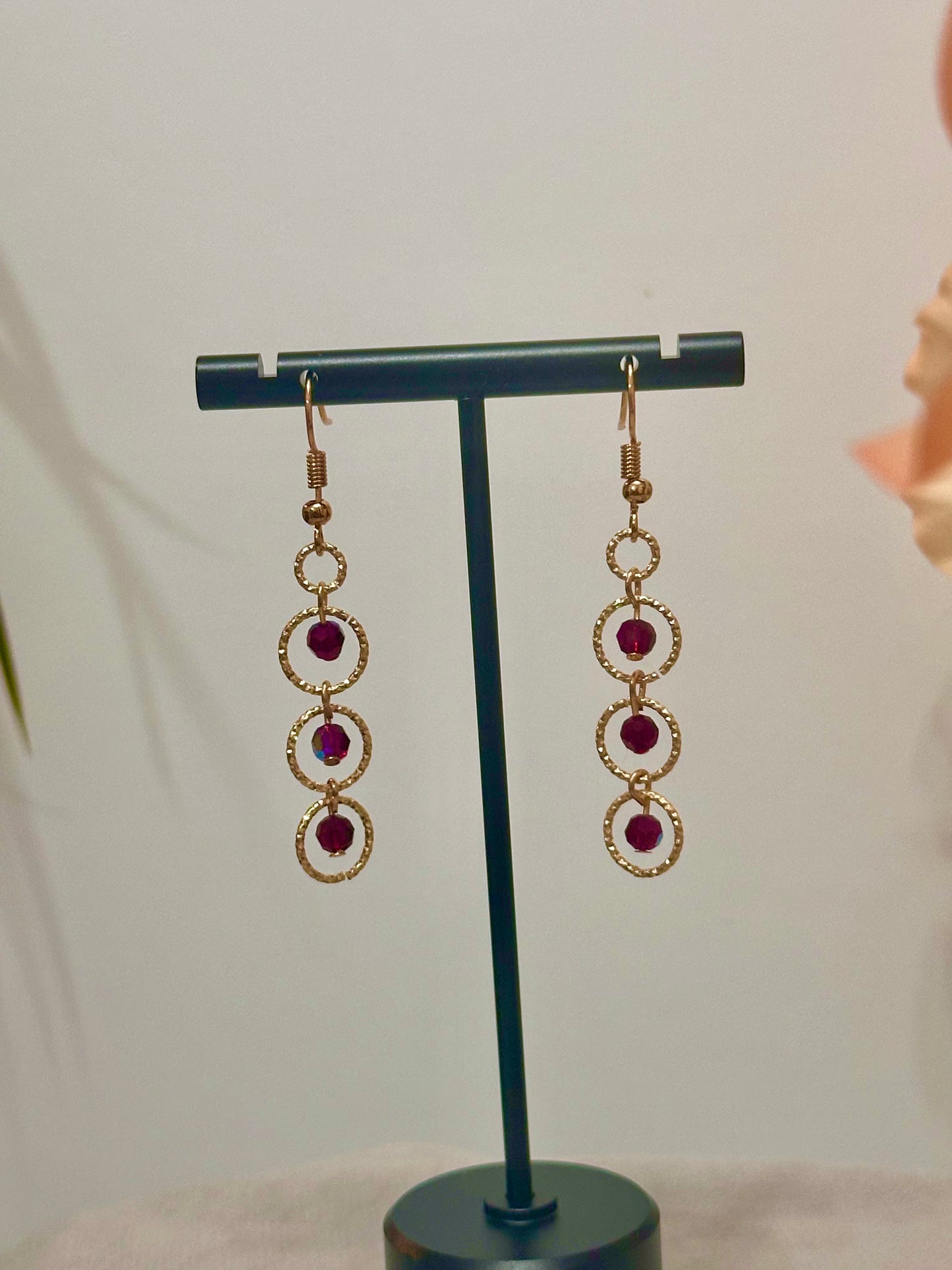 Dangle and Drop Earring in Burgundy.