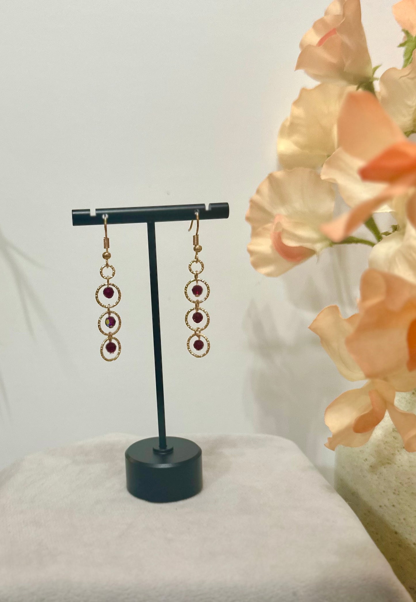 Dangle and Drop Earring in Burgundy.