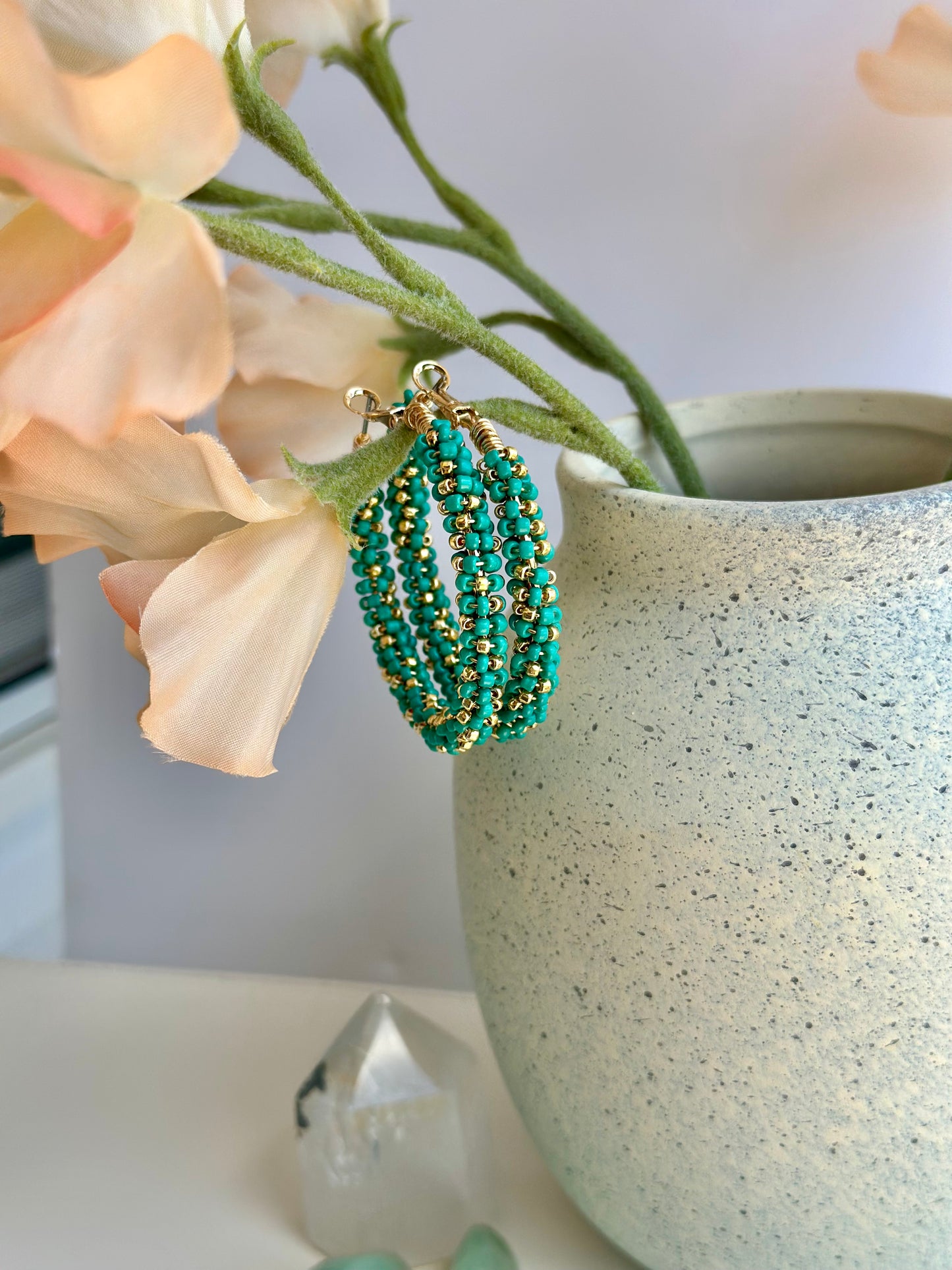 Hoop Earrings in Teal and Gold