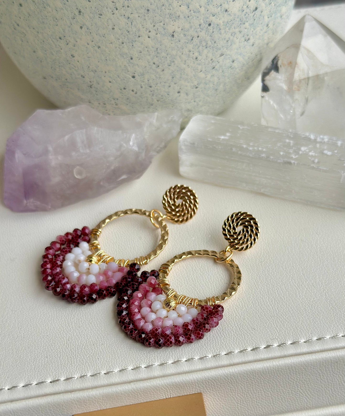 Dangle and Drop Earrings in Red & Pink Ombré Glass Beads