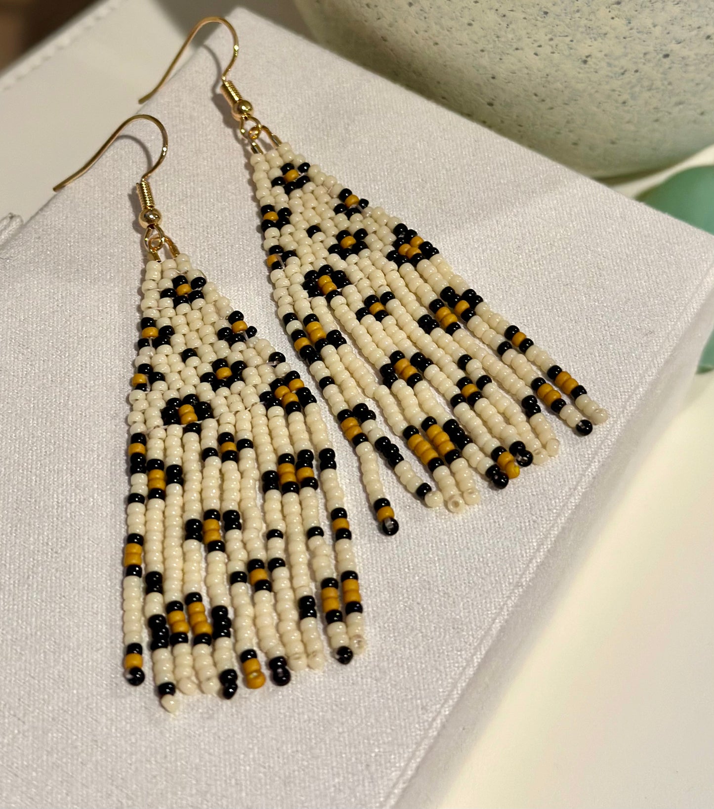 Beaded Fringe Earrings in Leopard Print