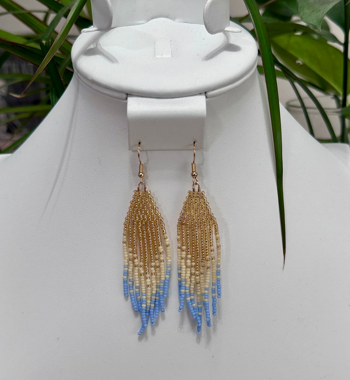 Beaded Earrings in Gold and Blue