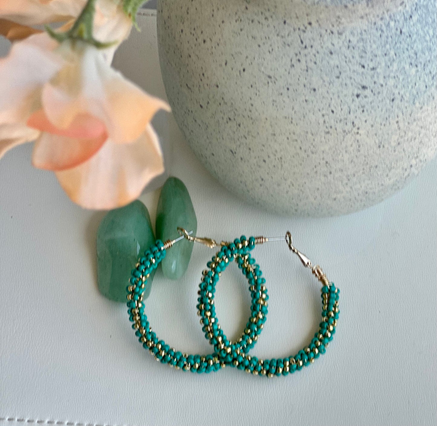 Hoop Earrings in Teal and Gold