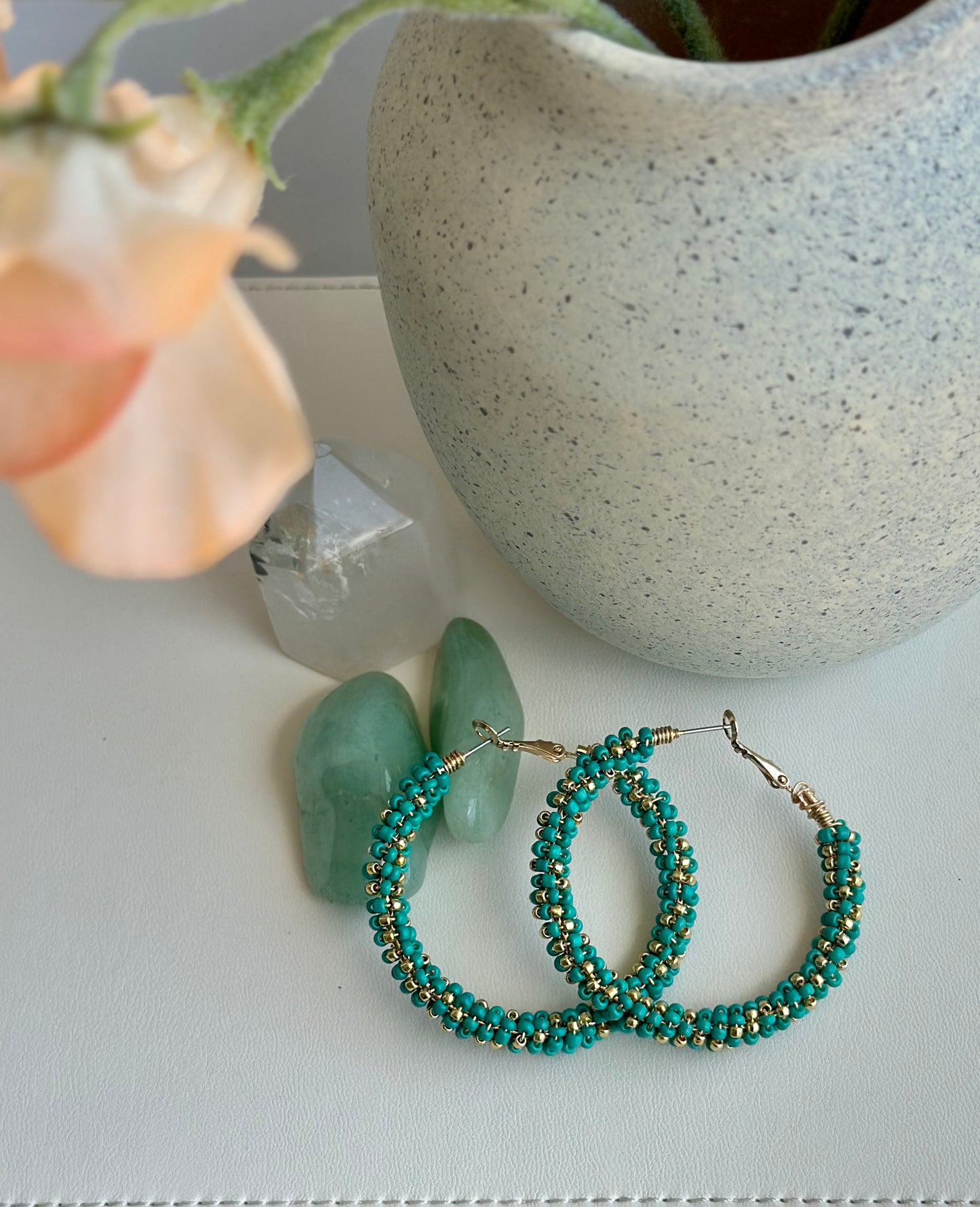 Hoop Earrings in Teal and Gold